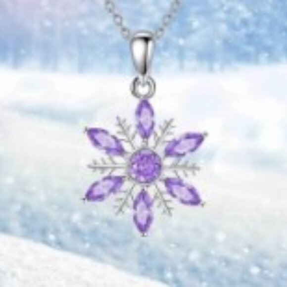 Snowflake Pendant Necklace - Minimalist Alloy w/ Acrylic & White K Gold Plating - Picture 1 of 4